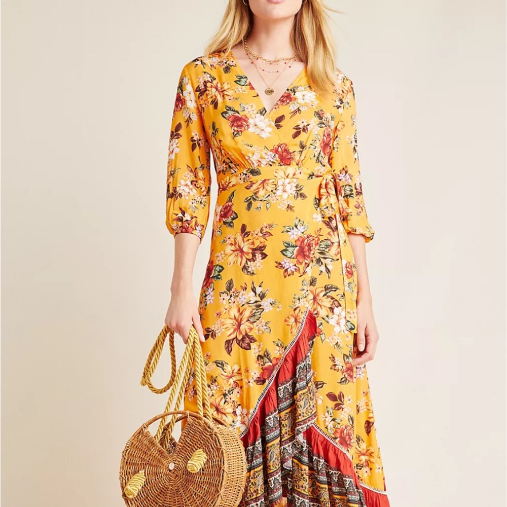 Farm Rio for Anthropologie Soigne Maxi Dress, size Large